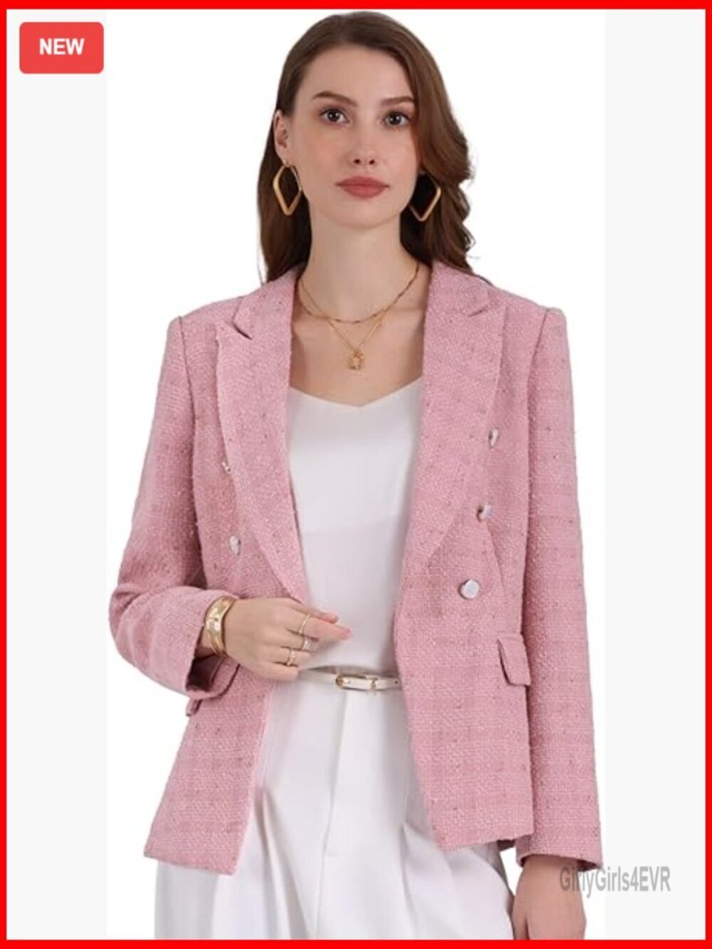 Tweed Blazer Notched Lapel Double Breasted Business Casual Jacket